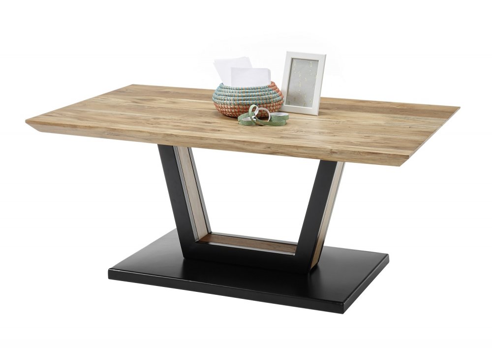 Table basse Design BEFORD en chêne acacia Piètement noir mat